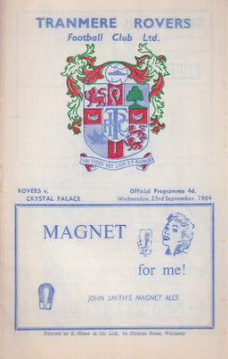 Tranmere Rovers v Crystal Palace Match Programme 1964-09-23